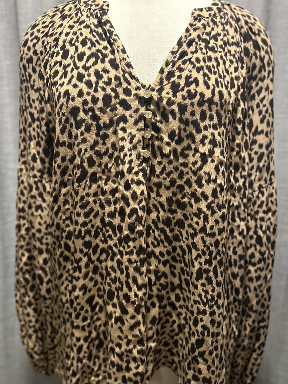 Wonderly Leopard Print Button-Front Blouse - Brown/Black